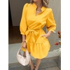 image:imageCicy Bell Womens Puff 34 Sleeve Mini Dresses Bow Tie Waist V Neck Casual Trendy Ruffle Tiered Short DressYellow