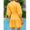 image:imageCicy Bell Womens Puff 34 Sleeve Mini Dresses Bow Tie Waist V Neck Casual Trendy Ruffle Tiered Short DressYellow