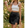 image:imageCicy Bell Womens Satin Mini Skirt High Waist Side Slit Work Casual Skirts  Builtin Shorts Aline Silky Wrap Skort Dressy Office WearBlack