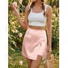 image:imageCicy Bell Womens Satin Mini Skirt High Waist Side Slit Work Casual Skirts  Builtin Shorts Aline Silky Wrap Skort Dressy Office WearPink