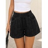 image:imageCicy Bell Womens Summer Pull on Jean Shorts Casual Trendy Elastic High Waisted Denim Shorts Baggy Seam Jorts with PocketsBlack