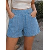 image:imageCicy Bell Womens Summer Pull on Jean Shorts Casual Trendy Elastic High Waisted Denim Shorts Baggy Seam Jorts with PocketsBlue