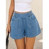 image:imageCicy Bell Womens Summer Pull on Jean Shorts Casual Trendy Elastic High Waisted Denim Shorts Baggy Seam Jorts with PocketsBlue