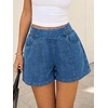 image:imageCicy Bell Womens Summer Pull on Jean Shorts Casual Trendy Elastic High Waisted Denim Shorts Baggy Seam Jorts with PocketsJean Blue