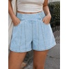 image:imageCicy Bell Womens Summer Pull on Jean Shorts Casual Trendy Elastic High Waisted Denim Shorts Baggy Seam Jorts with PocketsLight Blue