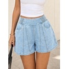 image:imageCicy Bell Womens Summer Pull on Jean Shorts Casual Trendy Elastic High Waisted Denim Shorts Baggy Seam Jorts with PocketsLight Blue