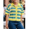 image:imageCicy Bell Womens Summer Striped Crochet Cardigan Sweater Half Sleeve Button up Tops Loose Fit Cover UpBlueyellow