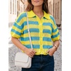 image:imageCicy Bell Womens Summer Striped Crochet Cardigan Sweater Half Sleeve Button up Tops Loose Fit Cover UpBlueyellow