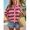 image:imageCicy Bell Womens Summer Striped Crochet Cardigan Sweater Half Sleeve Button up Tops Loose Fit Cover UpDust Pink