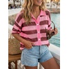 image:imageCicy Bell Womens Summer Striped Crochet Cardigan Sweater Half Sleeve Button up Tops Loose Fit Cover UpDust Pink