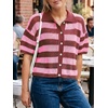 image:imageCicy Bell Womens Summer Striped Crochet Cardigan Sweater Half Sleeve Button up Tops Loose Fit Cover UpDust Pink