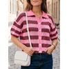 image:imageCicy Bell Womens Summer Striped Crochet Cardigan Sweater Half Sleeve Button up Tops Loose Fit Cover UpDust Pink