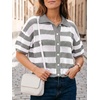 image:imageCicy Bell Womens Summer Striped Crochet Cardigan Sweater Half Sleeve Button up Tops Loose Fit Cover UpGrey