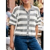 image:imageCicy Bell Womens Summer Striped Crochet Cardigan Sweater Half Sleeve Button up Tops Loose Fit Cover UpGrey