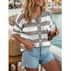 image:imageCicy Bell Womens Summer Striped Crochet Cardigan Sweater Half Sleeve Button up Tops Loose Fit Cover UpGrey