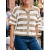 image:imageCicy Bell Womens Summer Striped Crochet Cardigan Sweater Half Sleeve Button up Tops Loose Fit Cover UpKhaki