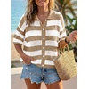 image:imageCicy Bell Womens Summer Striped Crochet Cardigan Sweater Half Sleeve Button up Tops Loose Fit Cover UpKhaki