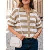 image:imageCicy Bell Womens Summer Striped Crochet Cardigan Sweater Half Sleeve Button up Tops Loose Fit Cover UpKhaki