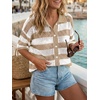 image:imageCicy Bell Womens Summer Striped Crochet Cardigan Sweater Half Sleeve Button up Tops Loose Fit Cover UpKhaki