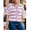 image:imageCicy Bell Womens Summer Striped Crochet Cardigan Sweater Half Sleeve Button up Tops Loose Fit Cover UpPurple