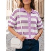 image:imageCicy Bell Womens Summer Striped Crochet Cardigan Sweater Half Sleeve Button up Tops Loose Fit Cover UpPurple
