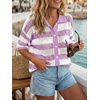 image:imageCicy Bell Womens Summer Striped Crochet Cardigan Sweater Half Sleeve Button up Tops Loose Fit Cover UpPurple
