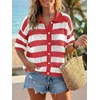 image:imageCicy Bell Womens Summer Striped Crochet Cardigan Sweater Half Sleeve Button up Tops Loose Fit Cover UpRed