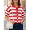 image:imageCicy Bell Womens Summer Striped Crochet Cardigan Sweater Half Sleeve Button up Tops Loose Fit Cover UpRed