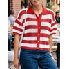 image:imageCicy Bell Womens Summer Striped Crochet Cardigan Sweater Half Sleeve Button up Tops Loose Fit Cover UpRed