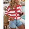 image:imageCicy Bell Womens Summer Striped Crochet Cardigan Sweater Half Sleeve Button up Tops Loose Fit Cover UpRed