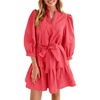 image:imageCicy Bell Womens Puff 34 Sleeve Mini Dresses Bow Tie Waist V Neck Casual Trendy Ruffle Tiered Short DressCoral Red