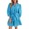 image:imageCicy Bell Womens Puff 34 Sleeve Mini Dresses Bow Tie Waist V Neck Casual Trendy Ruffle Tiered Short DressLake Blue