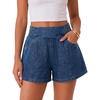 image:imageCicy Bell Womens Summer Pull on Jean Shorts Casual Trendy Elastic High Waisted Denim Shorts Baggy Seam Jorts with PocketsNavy