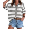 image:imageCicy Bell Womens Summer Striped Crochet Cardigan Sweater Half Sleeve Button up Tops Loose Fit Cover UpGrey