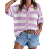 image:imageCicy Bell Womens Summer Striped Crochet Cardigan Sweater Half Sleeve Button up Tops Loose Fit Cover UpPurple
