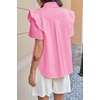 image:imageCicy Bell Womens Babydoll Button Down Shirts Summer Ruffle Puff Sleeve Pleated Tops Loose Fit Cotton Collared Curvy Hem Tees Pink