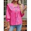 image:imageCicy Bell Womens Floral Button Down Shirts Trendy Casual 34 Lantern Sleeve Blouse Square Neck Collared TopsBarbie Pink