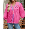 image:imageCicy Bell Womens Floral Button Down Shirts Trendy Casual 34 Lantern Sleeve Blouse Square Neck Collared TopsBarbie Pink