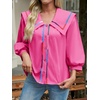 image:imageCicy Bell Womens Floral Button Down Shirts Trendy Casual 34 Lantern Sleeve Blouse Square Neck Collared TopsBarbie Pink