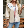 image:imageCicy Bell Womens Floral Button Down Shirts Trendy Casual 34 Lantern Sleeve Blouse Square Neck Collared TopsBeige