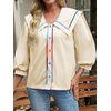 image:imageCicy Bell Womens Floral Button Down Shirts Trendy Casual 34 Lantern Sleeve Blouse Square Neck Collared TopsBeige
