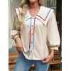 image:imageCicy Bell Womens Floral Button Down Shirts Trendy Casual 34 Lantern Sleeve Blouse Square Neck Collared TopsBeige