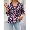 image:imageCicy Bell Womens Floral Button Down Shirts Trendy Casual 34 Lantern Sleeve Blouse Square Neck Collared TopsBlack Print