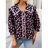 image:imageCicy Bell Womens Floral Button Down Shirts Trendy Casual 34 Lantern Sleeve Blouse Square Neck Collared TopsBlack Print