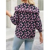 image:imageCicy Bell Womens Floral Button Down Shirts Trendy Casual 34 Lantern Sleeve Blouse Square Neck Collared TopsBlack Print