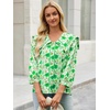 image:imageCicy Bell Womens Floral Button Down Shirts Trendy Casual 34 Lantern Sleeve Blouse Square Neck Collared TopsGreen Print