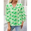 image:imageCicy Bell Womens Floral Button Down Shirts Trendy Casual 34 Lantern Sleeve Blouse Square Neck Collared TopsGreen Print