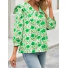 image:imageCicy Bell Womens Floral Button Down Shirts Trendy Casual 34 Lantern Sleeve Blouse Square Neck Collared TopsGreen Print