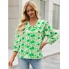image:imageCicy Bell Womens Floral Button Down Shirts Trendy Casual 34 Lantern Sleeve Blouse Square Neck Collared TopsGreen Print