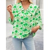 image:imageCicy Bell Womens Floral Button Down Shirts Trendy Casual 34 Lantern Sleeve Blouse Square Neck Collared TopsGreen Print